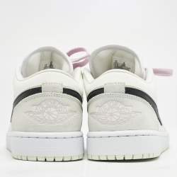 Air Jordans Green Nubuck Leather and Canvas Jordan 1 Low SE Barely Green Sneakers Size 42