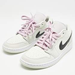 Air Jordans Green Nubuck Leather and Canvas Jordan 1 Low SE Barely Green Sneakers Size 42