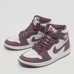 Pre Owned Air Jordans White/Mauve Leather Jordan 1 Retro High OG Sneakers Size 39