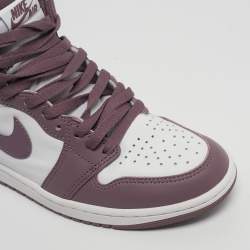 Pre Owned Air Jordans White/Mauve Leather Jordan 1 Retro High OG Sneakers Size 39