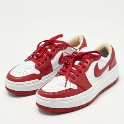 Pre Owned Air Jordans Red/White Leather Jordan 1 Elevate Low Varsity Red Sneakers Size 38.5