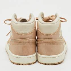 Pre Owned Air Jordans Light Brown Leather Legend Air Jordan 1 Mid Top Sneakers Size 36