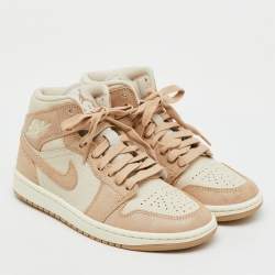 Pre Owned Air Jordans Light Brown Leather Legend Air Jordan 1 Mid Top Sneakers Size 36