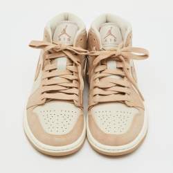 Pre Owned Air Jordans Light Brown Leather Legend Air Jordan 1 Mid Top Sneakers Size 36