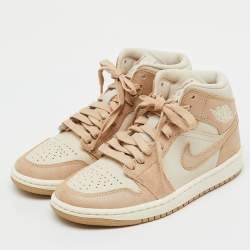 Pre Owned Air Jordans Light Brown Leather Legend Air Jordan 1 Mid Top Sneakers Size 36