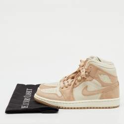 Pre Owned Air Jordans Light Brown Leather Legend Air Jordan 1 Mid Top Sneakers Size 36