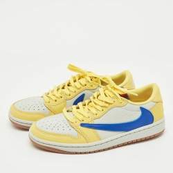 Pre Owned Air Jordans Multicolor Leather Jordan 1 Retro Low OG SP Travis Scott Canary Sneakers Size 39