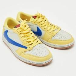 Pre Owned Air Jordans Multicolor Leather Jordan 1 Retro Low OG SP Travis Scott Canary Sneakers Size 39