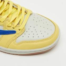 Pre Owned Air Jordans Multicolor Leather Jordan 1 Retro Low OG SP Travis Scott Canary Sneakers Size 39