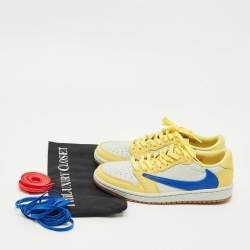 Pre Owned Air Jordans Multicolor Leather Jordan 1 Retro Low OG SP Travis Scott Canary Sneakers Size 39