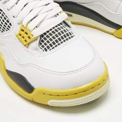 Pre Owned Air Jordans White Leather Jordan 4 Retro Vivid Sulfur Sneakers Size 37.5
