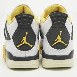 Pre Owned Air Jordans White Leather Jordan 4 Retro Vivid Sulfur Sneakers Size 37.5