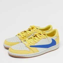 Pre Owned Air Jordans Multicolor Leather Jordan 1 Retro Low OG SP Travis Scott Canary Sneakers Size 44.5