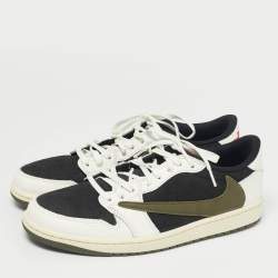 Pre Owned Air Jordans Multicolor Nubuck and Leather Jordan 1 Retro Low OG SP Travis Scott Olive Sneakers Size 44.5