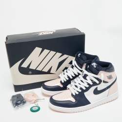 مملوكة مسبقًا حذاء رياضي آير جوردانز جلد جوردان 1 ريترو عنق مرتفع أبيض/موف مقاس 39