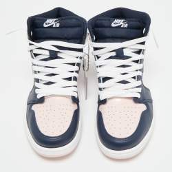 مملوكة مسبقًا حذاء رياضي آير جوردانز جلد جوردان 1 ريترو عنق مرتفع أبيض/موف مقاس 39