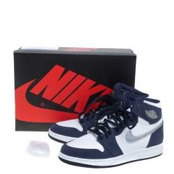 Pre Owned Air Jordan Blue/White Suede And Leather 1 Retro COJP High Top Sneakers Size 38