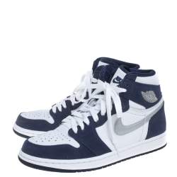 Air Jordan Blue/White Suede And Leather 1 Retro COJP High Top Sneakers Size 39