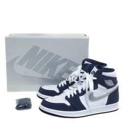 Air Jordan Blue/White Suede And Leather 1 Retro COJP High Top Sneakers Size 39