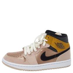 Air Jordans Beige Leather Jordan 1 Mid SE Particle High Top Sneakers Size 38