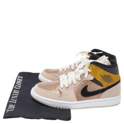 Air Jordans Beige Leather Jordan 1 Mid SE Particle High Top Sneakers Size 38