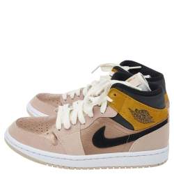 Air Jordans Beige Leather Jordan 1 Mid SE Particle High Top Sneakers Size 38