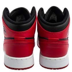 Pre Owned Air Jordan 1 Red/Black Leather Mid Banned Sneakers Size 38