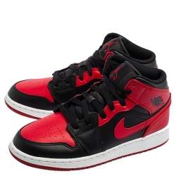 Pre Owned Air Jordan 1 Red/Black Leather Mid Banned Sneakers Size 38