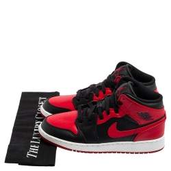 Pre Owned Air Jordan 1 Red/Black Leather Mid Banned Sneakers Size 38