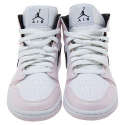 Pre Owned Air Jordan Pink/White Leather Jordan 1 Mid Sneakers Size 36.5