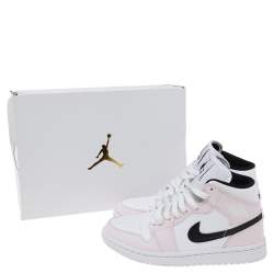 Pre Owned Air Jordan Pink/White Leather Jordan 1 Mid Sneakers Size 36.5