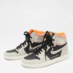 Jordan Grey/Black Suede And Leather 1 Retro High Neutral  Hyper Crimson Sneakers Size 40.5 