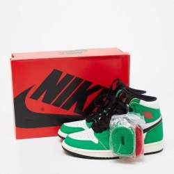 Pre Owned Air Jordans Green/White Leather 1 Retro High Top Sneakers Size 38.5
