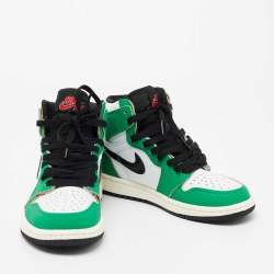 Pre Owned Air Jordans Green/White Leather 1 Retro High Top Sneakers Size 38.5