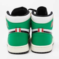 Pre Owned Air Jordans Green/White Leather 1 Retro High Top Sneakers Size 38.5