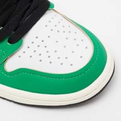 Pre Owned Air Jordans Green/White Leather 1 Retro High Top Sneakers Size 38.5