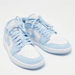 Pre Owned Air Jordan 1 Light Blue/White Leather Ice Blue Low Top Sneakers Size 39