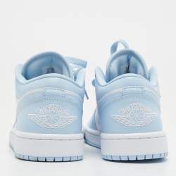 Pre Owned Air Jordan 1 Light Blue/White Leather Ice Blue Low Top Sneakers Size 39
