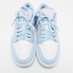 Pre Owned Air Jordan 1 Light Blue/White Leather Ice Blue Low Top Sneakers Size 39
