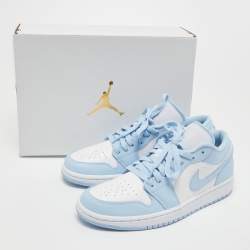 Pre Owned Air Jordan 1 Light Blue/White Leather Ice Blue Low Top Sneakers Size 39