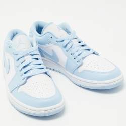 Pre Owned Air Jordans White/Blue Leather Air Jordan 1 Low Top Sneakers Size 39