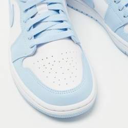 Pre Owned Air Jordans White/Blue Leather Air Jordan 1 Low Top Sneakers Size 39