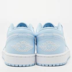 Pre Owned Air Jordans White/Blue Leather Air Jordan 1 Low Top Sneakers Size 39