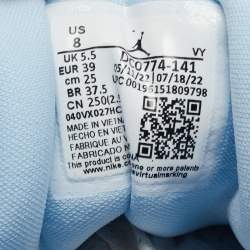 Pre Owned Air Jordans White/Blue Leather Air Jordan 1 Low Top Sneakers Size 39