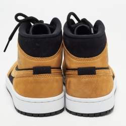 مملوكة مسبقًا Air Jordans Tricolor Nubuck Leather Air Jordan 1 Mid Wheat Sneakers Size 37.5