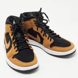 مملوكة مسبقًا Air Jordans Tricolor Nubuck Leather Air Jordan 1 Mid Wheat Sneakers Size 37.5