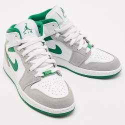 Pre Owned Air Jordans Grey/White Leather and Suede Air Jordan 1 High Top Sneakers Size 37.5