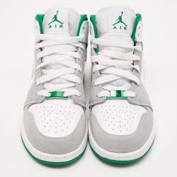 Pre Owned Air Jordans Grey/White Leather and Suede Air Jordan 1 High Top Sneakers Size 37.5