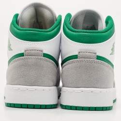 Pre Owned Air Jordans Grey/White Leather and Suede Air Jordan 1 High Top Sneakers Size 37.5