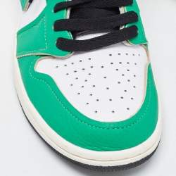Pre Owned Air Jordan Green/White Leather Jordan 1 Retro High Lucky Green Sneakers Size 38